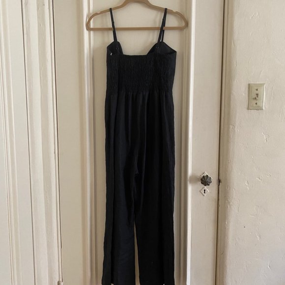 Faithfull the Brand Black Linen Wide Leg Jumpsuit Sz L - Picture 4 of 5